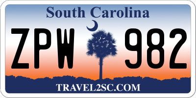 SC license plate ZPW982