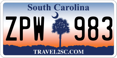 SC license plate ZPW983