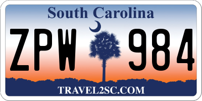 SC license plate ZPW984