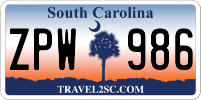 SC license plate ZPW986