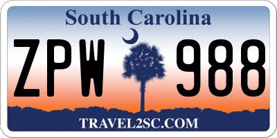 SC license plate ZPW988