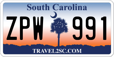 SC license plate ZPW991