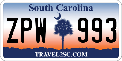 SC license plate ZPW993