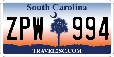 SC license plate ZPW994