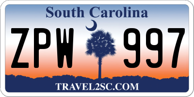 SC license plate ZPW997