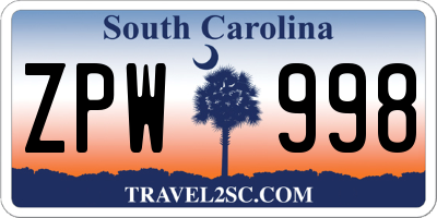 SC license plate ZPW998