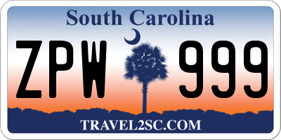 SC license plate ZPW999