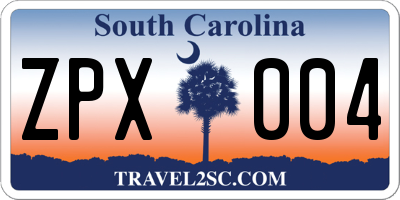 SC license plate ZPX004