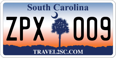 SC license plate ZPX009