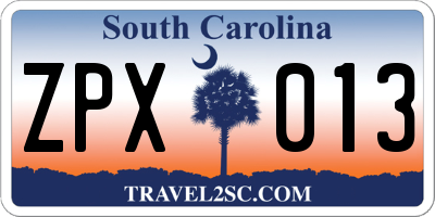 SC license plate ZPX013