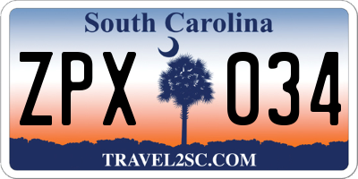 SC license plate ZPX034