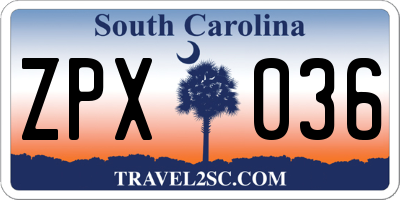 SC license plate ZPX036