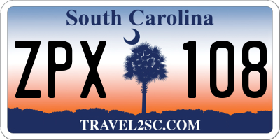 SC license plate ZPX108