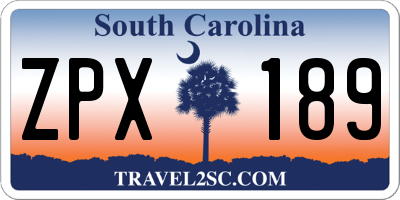 SC license plate ZPX189