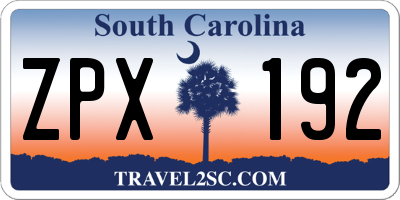 SC license plate ZPX192