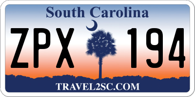 SC license plate ZPX194