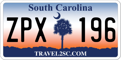 SC license plate ZPX196
