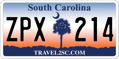 SC license plate ZPX214