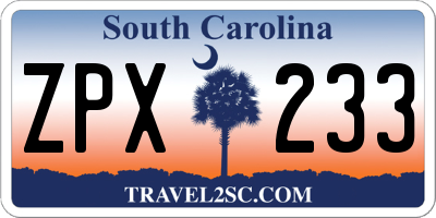 SC license plate ZPX233