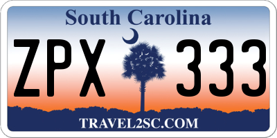 SC license plate ZPX333
