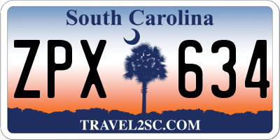 SC license plate ZPX634