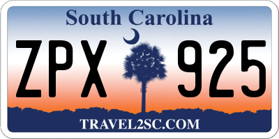 SC license plate ZPX925