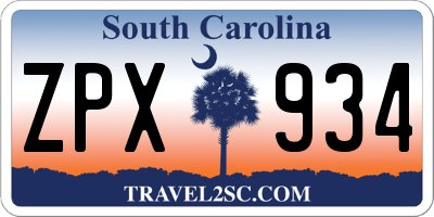 SC license plate ZPX934
