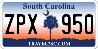 SC license plate ZPX950