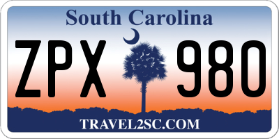 SC license plate ZPX980