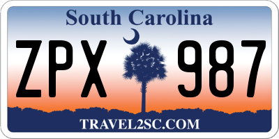 SC license plate ZPX987