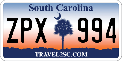 SC license plate ZPX994