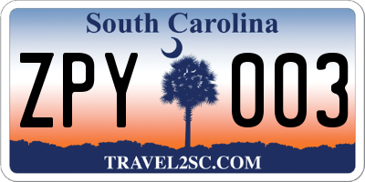 SC license plate ZPY003