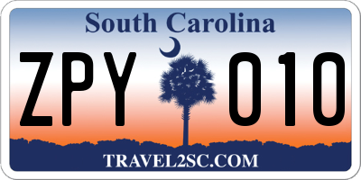 SC license plate ZPY010