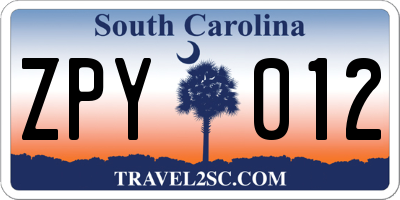SC license plate ZPY012