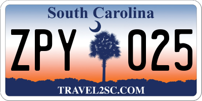 SC license plate ZPY025