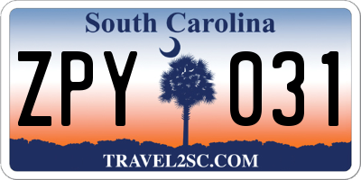 SC license plate ZPY031
