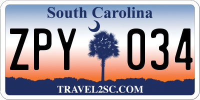 SC license plate ZPY034