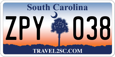 SC license plate ZPY038