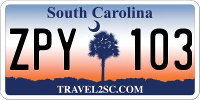 SC license plate ZPY103