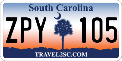 SC license plate ZPY105