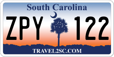 SC license plate ZPY122