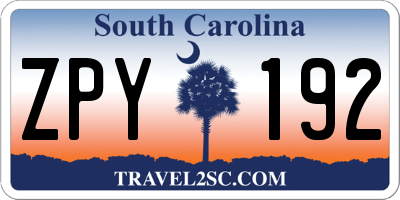 SC license plate ZPY192