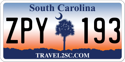 SC license plate ZPY193