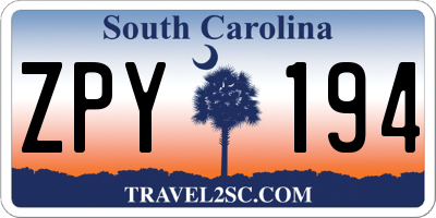 SC license plate ZPY194