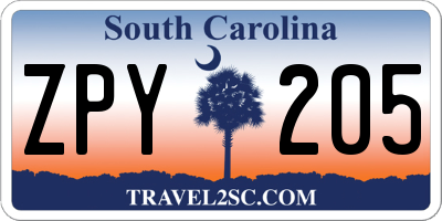 SC license plate ZPY205
