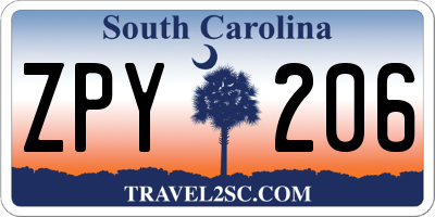 SC license plate ZPY206