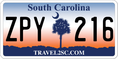 SC license plate ZPY216