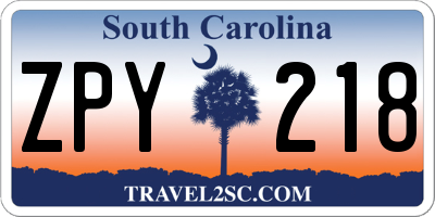 SC license plate ZPY218
