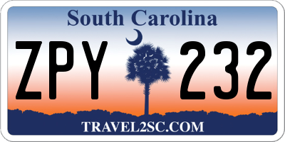SC license plate ZPY232