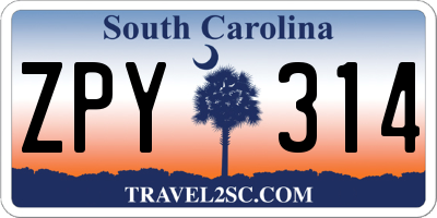 SC license plate ZPY314